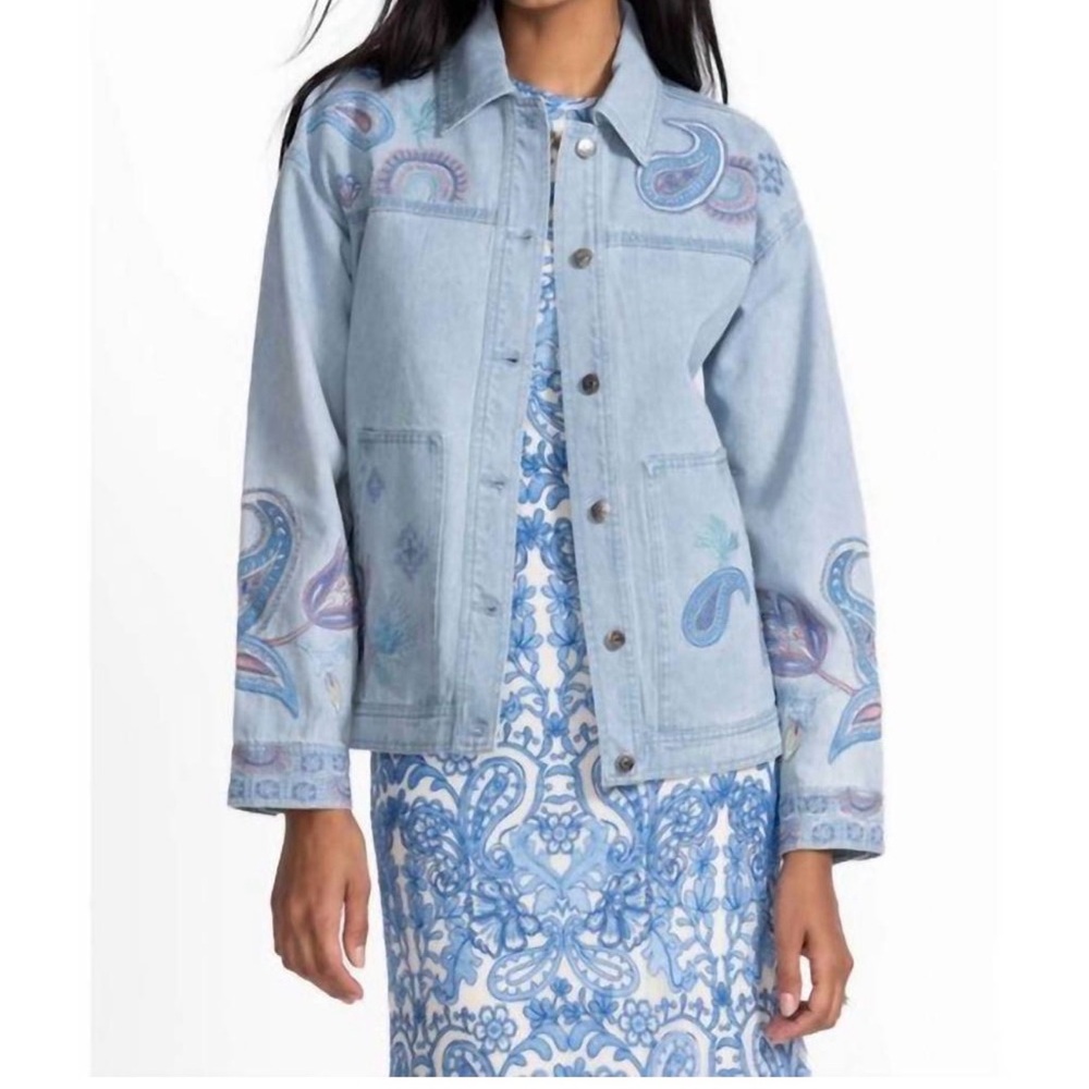NEW JOHNNY WAS trapunto denim chore jacket neilly in denim blue small